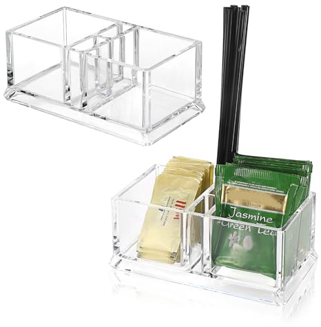 IGNPION 2pcs Sugar Packet Caddy, Plastic Tea Bag Organizer with 4 compartmenrt, Sweetener & Condiments Packet Bowl Small Storage Basket Container for Cafe, Bar, Restaurant, Hotel