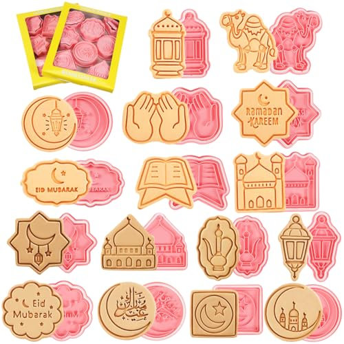 MAGICLULU 16 Stk Eid-Ausstecher Eid Mubarak Keksformen kleine Keksausstecher Eid Mubarak Fondantformen Eid Mubarak Ausstecher Kekspresse Ramadan-Keksform Keksform selber machen pp