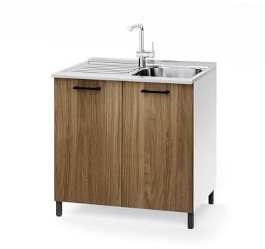 Linea Azzurra Sottolavello 80 Solo Mobile Cucina con 2 Ante in Legno Made in Italy H85xL80xP50cm Facile da Montare (Vasca a Sinistra, Noce Naturale)