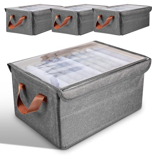 Kinberry Wardrobe Clothes Organiser, 3 Pack Wardrobe Storage Boxes Shelves Stackable Drawer Closet Organisers with Lip, Thickened Closet Storage Box for Bedding,Jeans,T-Shirts, Baby Items