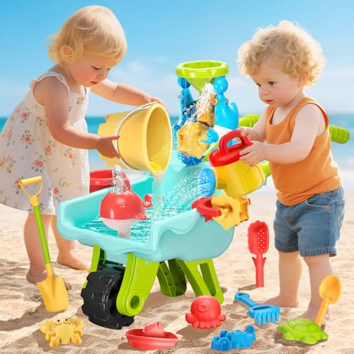 Eterfun Strand Wasser Sand Spielzeug für Kinder, Strandspielzeug Trolley mit Schaufel Werkzeugset, Strandeimer und Tierformen, Outdoor Sommer Geschenk Neueste Intervention