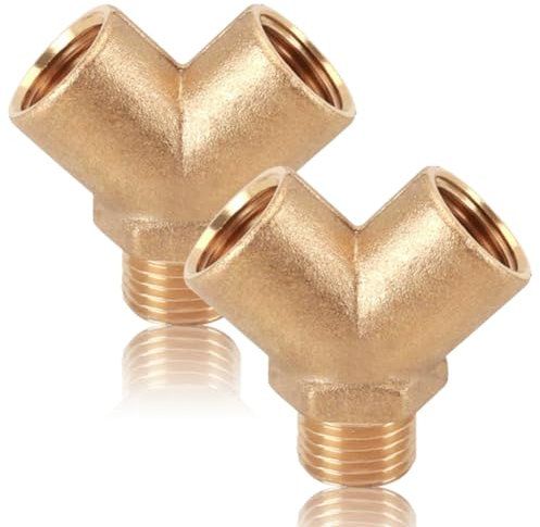 2 Stück G1/4 Messing Y-Stück Verteiler Fittinge, Druckluft Wasser Fittinge 1/4 Zoll IGxIGxAG, 3-fach Verteiler aus Messing, DN8 Y-Stück IG x AG Adapter, geeignet für Druckluft, Wasser, Öl