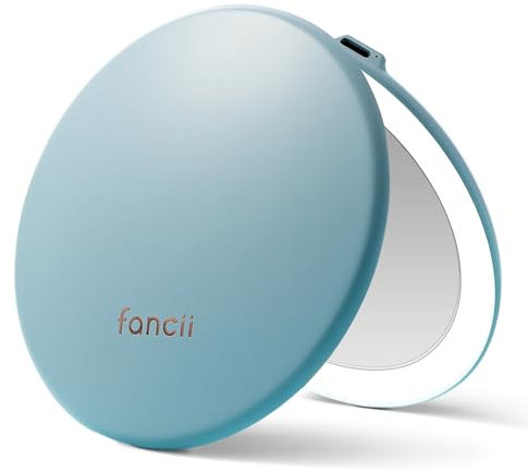 Fancii Taylor Rechargeable Compact Makeup Mirror with LED Lights, 10x /1x Magnifying, 3 Light Settings, Large 5” Wide | Travel Mirror for Purses (Soft Sky)