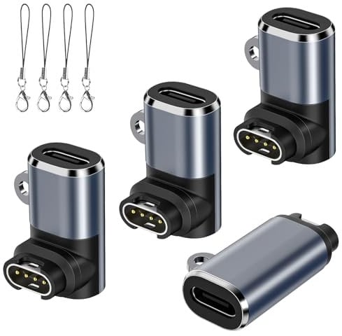 TiMOVO 4Pack Charger Adapter for Garmin Watch, Type C Garmin Charging Cable Converter for Fenix 8/7/7X/7S/6, Forerunner 965/955/265/255/245/235/165/55, Vivoactive 5/4S, Venu 3S/2/SQ,Instinct,Epix,Gray
