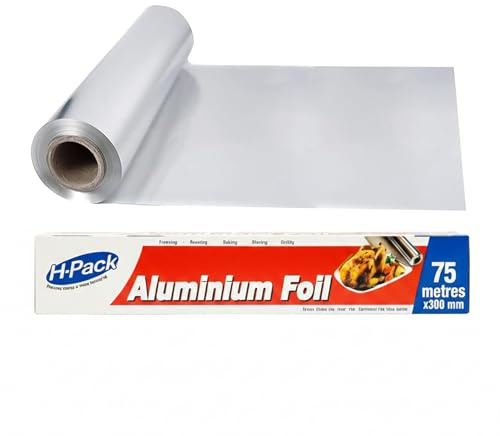 H-Pack 1 x Aluminium Foil Roll Heavy Duty Kitchen Tin Foil for Catering Supply Cooking Baking Grilling BBQ Roasting Freezing (75m x 30cm)