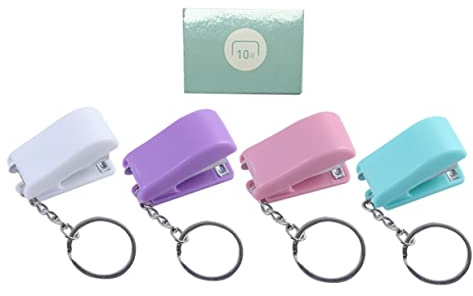 TEHAUX 3 Set Mini portachiavi cucitrice compatta forniture per rilegatura per ufficio Q viola vocich luce raccoglitore documenti mini cucitrici portachiavi regali degli studenti Metallo