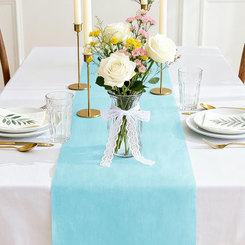Siumir Vlies Tischläufer 30cmx25m Hellblau Tischband Hochzeit Taufe | Einfach zuschneidbar, Geruchsneutral, 25m Rolle für mehrere Tische, Ideal für Hochzeit, Taufe, Kommunion, Geburtstag