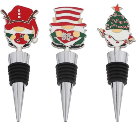 Garneck 3 Stück Teiliges Weihnachts-flaschenverschluss Niedlichen Santa-motiven Wiederverwendbar Passgenau für Standard-weinflaschen für Festliche Getränkebewahrung und Geschenkideen