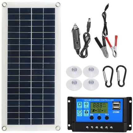 Panneau Solaire Polycristallin 10 - Contrôleur de Chargeur de Batterie Solaire 12V 10-100A - Kit de Démarrage pour RV Marine Bateau Toit Cabine Abri Maison