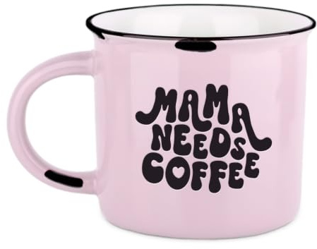 Vintage-Becher aus Keramik im Emaille-Look, Mama needs coffee, 400 ml | Mit tiefgeprägtem Schriftzug und Geschenkbox - 39 Designs, spülmaschinen- und mikrowellengeeignet