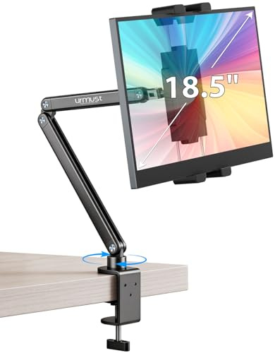 Urmust Portable Monitor Halter, Tablet Staender mit Metallklemme | 360 Grad drehbar, hoehenverstellbar, klappbar fuer Homeoffice, Kueche, Zeichnen und 4,7-18,5 Zoll Geraete