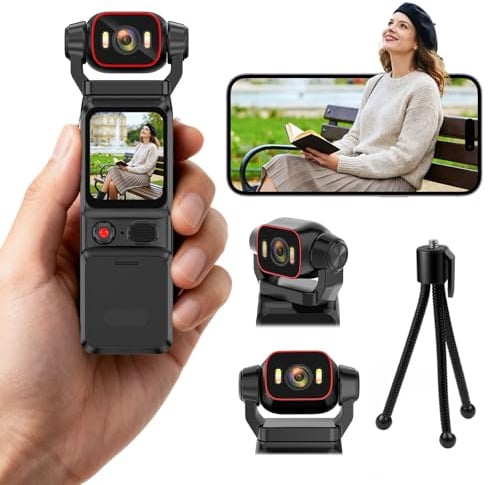 Pudet Luo Action Cam 4K WiFi 160° Grandangolo 6 Assi, per Vlog e Viaggi | 5h batteria, 3000mAh, 256GB SD, obiettivo orientabile, LED integrato