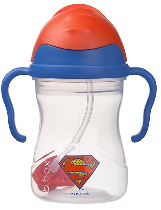 b.box Superman Tazza con Cannuccia | Bicchiere con Cannuccia Bambino | Coperchio Scorrevole, Cannuccia Ponderata, Antigoccia e Ergonomica | Senza BPA, Lavabile in Lavastoviglie | 6+m | 240 ml
