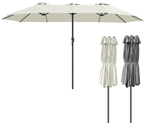 Vkechh Sonnenschirm 456 x 263cm,UV-Schutz bis UPF 50+,Extra großer Sonnenschirm,Doppelsonnenschirm,Terrassenschirm,Gartenschirm mit Kurbel,ohne Ständer,für Terrasse Garten,Beige