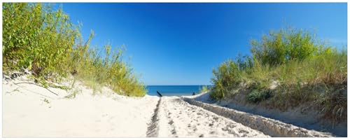 Wallario Memoboard aus Glas mit Motiv, Magnet-Tafel in 32 x 80 cm in Premium Qualität Auf dem Sandweg zum Strand - Blauer Himmel über dem Meer