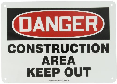 Accuform MADM014VA Cartello di sicurezza in alluminio, leggenda Danger Construction Area Keep Out, 25,4 cm di lunghezza x 35,6 cm di larghezza, rosso/nero su bianco