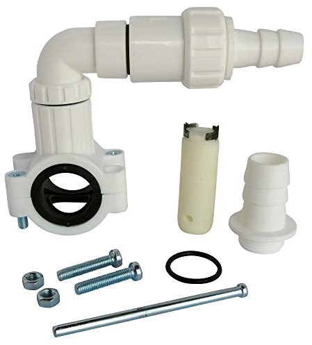 SOMATHERM FOR YOU, Bride de vidange coudée pour Tuyau PVC d'évacuation de Machine à Laver - Diamètre 32 à 40 mm - Joint intégré - Installation Facile avec Outil Auto-perceur Inclus