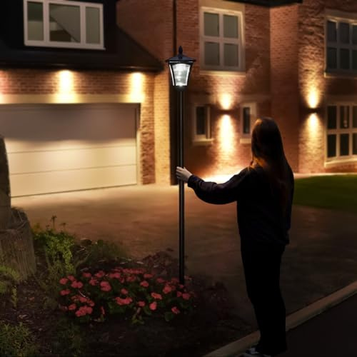 Festive Lights - 2.1m (7ft) Solar Traditional Victorian Style Lamp Post Light - 6 Cool White LEDs, Dual Brightness Settings, Static Mode - Outdoor Garden Feature, IP44 Rated, Fixing Options Included