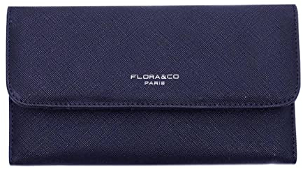 flora & co - Portefeuille Femme Rabat Tout-en-Un - Porte-chéquier Porte-Cartes Monnaie 3 en 1 - Compagnon Zippé 3 Volets Grande Capacité Fourre-Tout - Original Mode Tendance - Bleu Marine