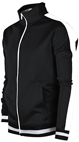SCREENSHOT SCREENSHOTBRAND-51700 Mens Urban Hip Hop Premium Track Jacket - Slim Fit Side Taping Basic-Black-XLarge