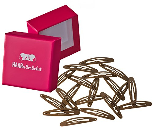 Haarallerliebst Haarspangen Oval für Kinder & Damen – 20 Stück in Braun (6 cm) inkl. Aufbewahrungsbox pink – Ideal für normales und dickes Haar