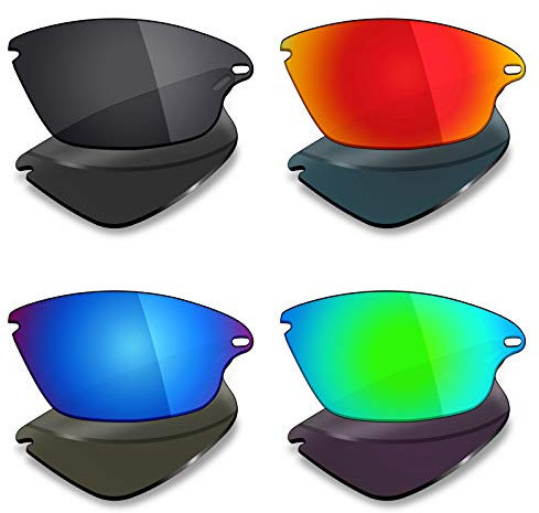 Mryok Lot de 4 paires de verres polarisés de rechange pour lunettes de soleil Oakley Fast Jacket Noir/rouge vif/bleu glacial/vert émeraude