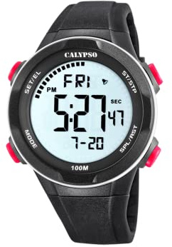 Calypso Uhr Digital Herren aus Kautschuk Schwarz | Wasserdicht 10 ATM Datum und Kalender, Chronograph, Zwei Zeitzonen, Beleuchtung, Alarm, 12 und 24 Stunden K5780/2 Flash Time