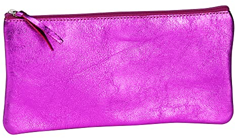 Clairefontaine 8717C - Trousse Scolaire Plate Framboise Effet irisé 22x11 cm en Véritable Cuir d'Agneau