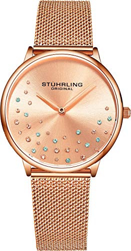 Stuhrling Original Womens Watch Krystal Analog Watch Dial, Stainless Steel Mesh Bracelet 3928 Watches for Women Collection