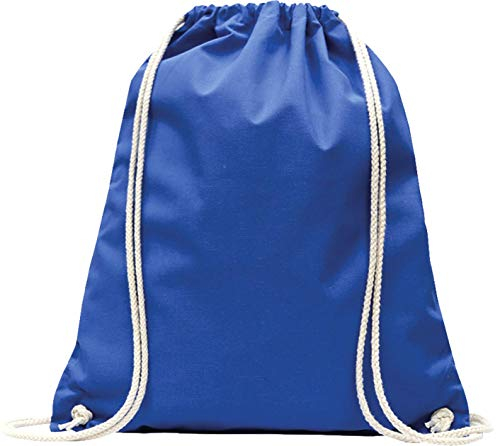 Baumwoll Turnbeutel 1 Stück 38 x 42 cm Sportbeutel - Rucksack Stofftasche Bag, Beutel, Baumwollbeutel, Jutebeutel OEKO-TEX® geprüft Stoffbeutel Damen & Herren, Kinder Gym Sack zum bemalen Royalblau