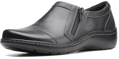 Clarks womens Cora Giny Loafer Flat, Black Tumbled/Smooth Leather, 8.5 US