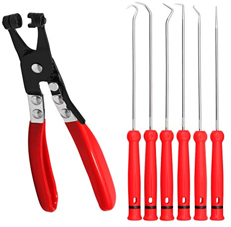 SPEEDWOX Schlauchklemmenzange mit 6 Stück Präzisionshaken und Pickset Schlauchklemmenzangen Set Schlauchabzieher Haken Set Automotive O Ring Demontage Werkzeug Set Schlauchabzieher Set