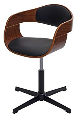 Mendler Bürostuhl HWC-H46, Schreibtischstuhl, höhenverstellbar Drehmechanismus Bugholz FSC® - Walnuss-Optik, Kunstleder schwarz