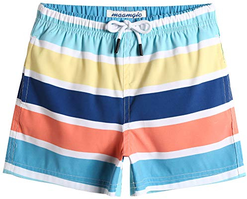 MaaMgic Badehose Jungen Sommer Badeshorts Schnelltrocknend Boardshorts mit Netzfutter Taschen und Verstellbarem Tunnelzug Urlaub Shorts Blau Gelb Rot,4 Jahre
