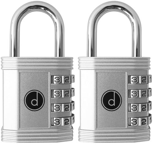 Candado (paquete de 2) de combinación de 4 dígitos, para armario de gimnasio, escuela, puerta al aire libre, cobertizo, valla y almacenamiento, metal resistente a la intemperie, sin llave, fácil de
