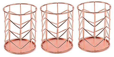 Rfvtgb 3 Stück Stiftehalter Set, Multifunktionaler Metall Rosegold Durchbrochen Stift Halter für das Wohnheim & BüRo, Schreibtisch Organizer Makeup Pinsel Becher