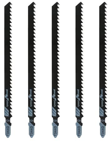 Qjaiune 5Pcs T344D T-Shank Jigsaw Blades, 6 Inch Long Jigsaw Blades High Carbon Steel Jig Saw Blade for Quick Cutting Wood Plywood Hardwood PVC Plastic