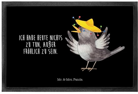 Mr. & Mrs. Panda 50 x 75 cm Fußmatte Rabe Sombrero - Geschenk, lustige Sprüche, Fußabstreifer außen, Gummimatte, Vogel, Fußmatten, Elster,