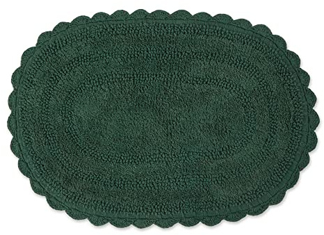 DII Crochet Collection Reversible Bath Mat, Small Oval, 17x24, Dark Green