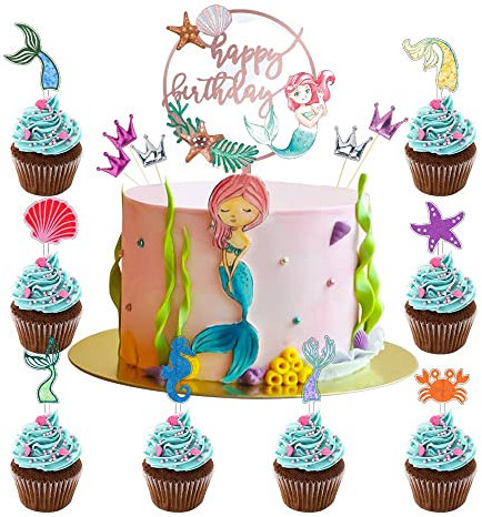 GOOGIT 39 Stück Mermaid Cake Topper Meerjungfrau Tortendeko Cupcake Topper für Geburtstagsfeiern Kinder (39 Stück - Meerjungfrau)