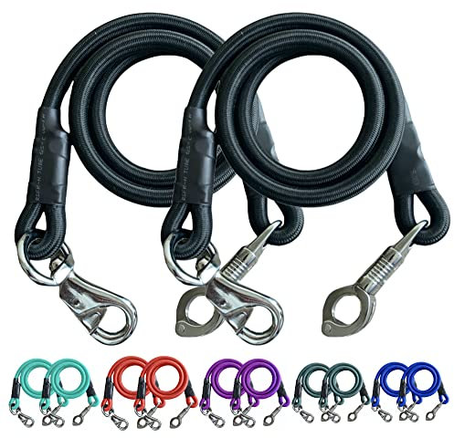 Majestic Ally Pack of 2, Bungee Trailer Tie for Horse Haulage with Panic Snap and Bull Snap - 36 Inch (Black)