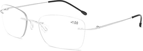 Men Women Progressive Reading Glasses Anti Glare Metal Rimless Bifocal Multifocal Lens Lightweight Transition Eyeglasses Diopter 1.00-3.00 Silver,+2.50