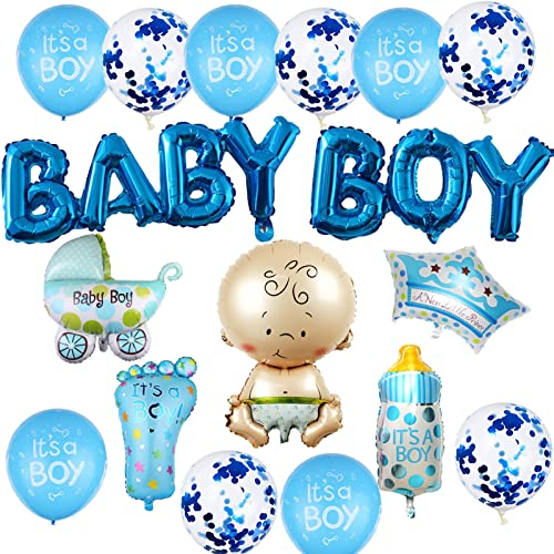HCRXVV Babyparty Deko Junge Baby Shower Deko Taufe Junge,Its A Boy Ballons Gender Reveal Party Welcome Home Baby Boy Dekoration,mit Ballon Banner Helium Folienballon (Blau)