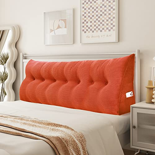 Johnear Keilkissen Lesekissen für Bett und Sofa Lehnenkissen, Rückenkissen Kopfteil Bett Rückenlehne Großes Dreieckiges Lendenkissen （Orange, 200cm）