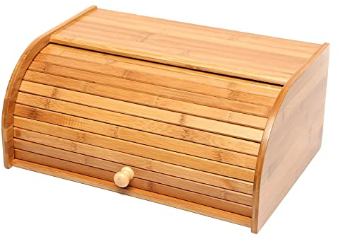 Putniu Brotkasten aus Bambus, Brotkorb Groß mit Rolldeckel, Küche Brotaufbewahrung, Vintage Bread Box, Brot Aufbewahrungsbox, Brotbox 40 x 28 x 17 cm, Langanhaltende Frische, Holz, Natur
