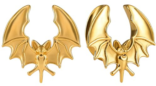 Vankula Ohr Tunnel 1 Paar Saddles Flesh Plugs Gothic Fledermaus Edelstahl für männer damen Ohrpiercing Gestreckte Schmuck 16mm(5/8) Gold