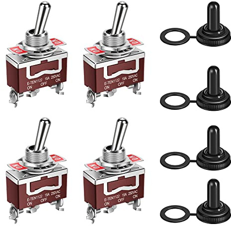 CNAODUN Interruttore on/off impermeabile 15A 12V DC 250V AC 3 poli, 3 posizioni, SPDT con coperchio del bagagliaio, resistente alle intemperie, per auto, barca, 4 pezzi