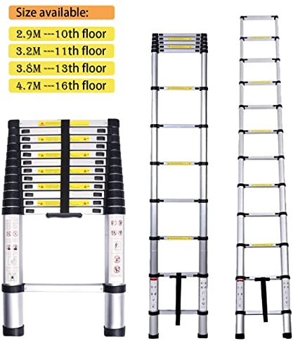Panana Telescopic Ladder, 4.4m/ 14.4ft Stainless Steel Extension Ladders, Collapsible Portable Loft Ladder with Non-Slip Feet, Adjustable Height Step Ladder for Home and Outdoor Use