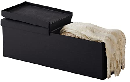 Zedelmaier Sitzbank mit Stauraum, Sitzhocker Faltbar Sitztruhe belastbar bis 300 kg, Deckel klappbar, klappbare Sitztruhe für Wohnzimmer, Flur, Schlafzimmer, 114x38x38 cm, Schwarz