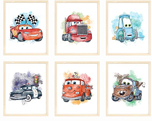 Nistio® Cars Filmposter Drucke, Cars Filmposter, Wandkunst, Dekor, Lightning McQueen, Set von 6, 20,3 x 25,4 cm (ungerahmt)